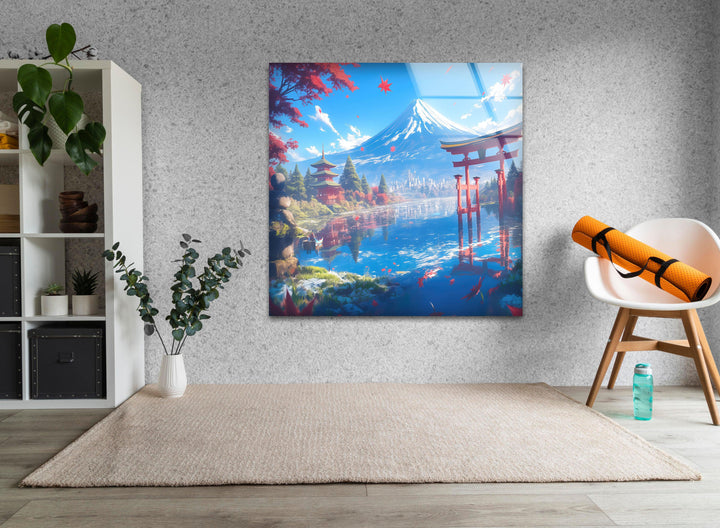 Fuji in Japan With The Pagoda Glass Wall Art glass pictures for Wall, glass prints wall art
