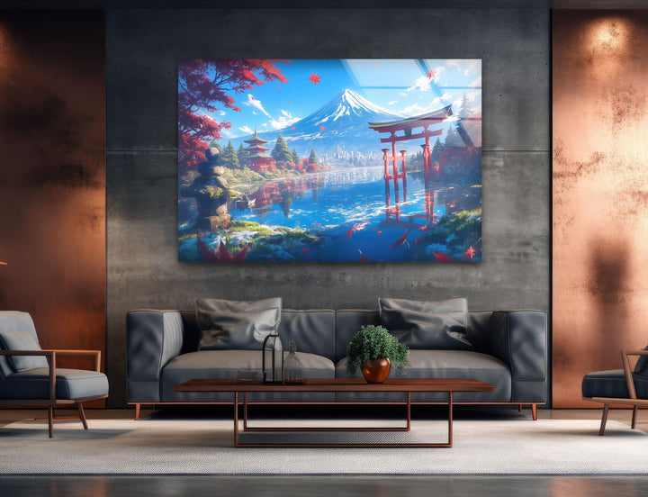 Fuji in Japan With The Pagoda Glass Wall Art large glass photo prints, glass wall photos
