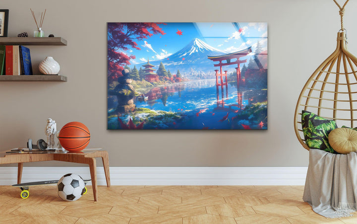 Fuji in Japan With The Pagoda Glass Wall Art picture on glass wall art, photos printed on glass
