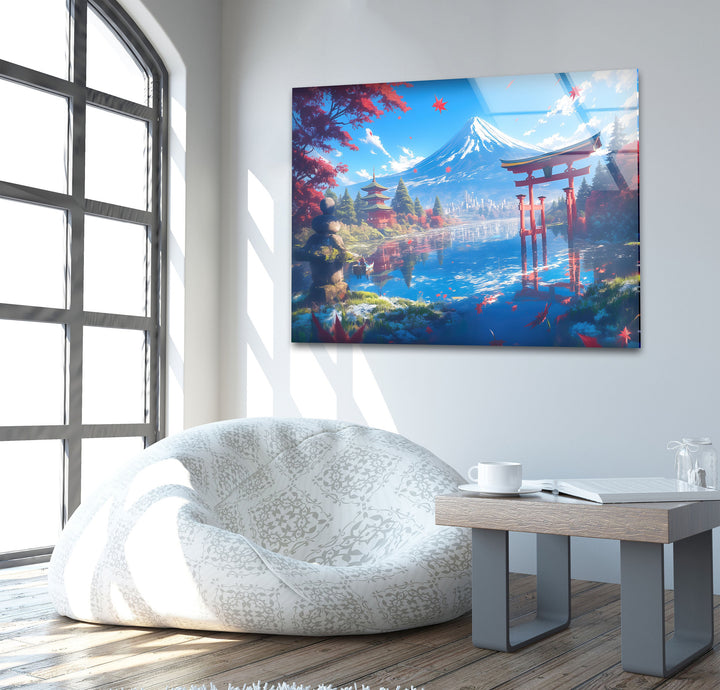 Fuji in Japan With The Pagoda Glass Wall Art print on glass, glass printed photos
