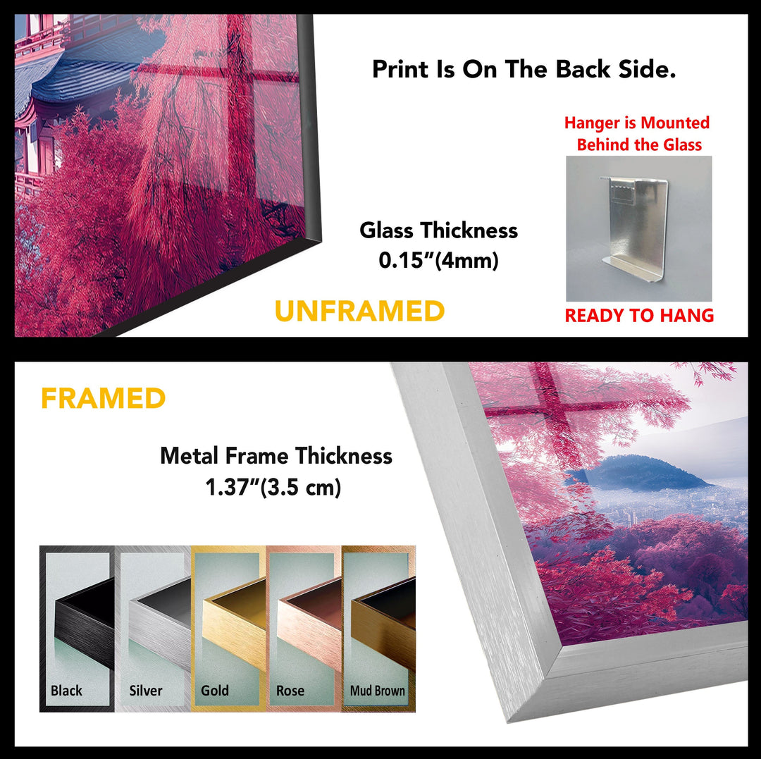 Fuji in Japan With The Pagoda Pink Glass Wall Art