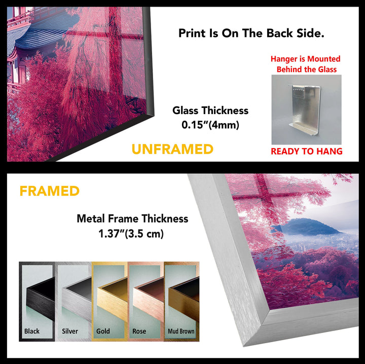 Fuji in Japan With The Pagoda Pink Glass Wall Art