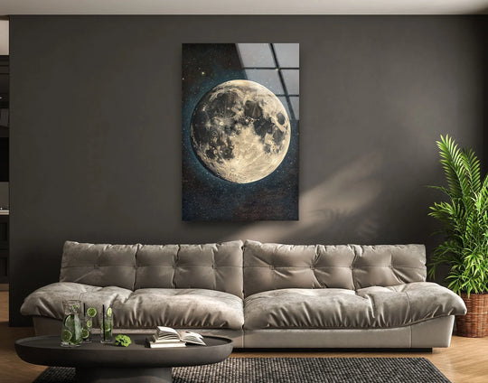 Space wall art full moon landscape glass wall art with glossy finish and starry night motif great glass pictures for wall