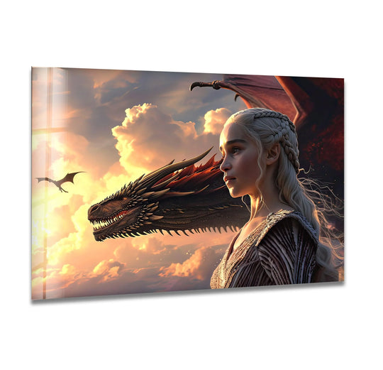 Alternating textures and light on the Dragon Rider Sunset Profile create a captivating visual rhythm across this glass wall artwork scene.