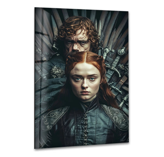 Swirling around a powerful medieval warrior duo, this Medieval Warrior Duo Portrait Glass Wall Art exudes dramatic home decor with a captivating sense of movement.