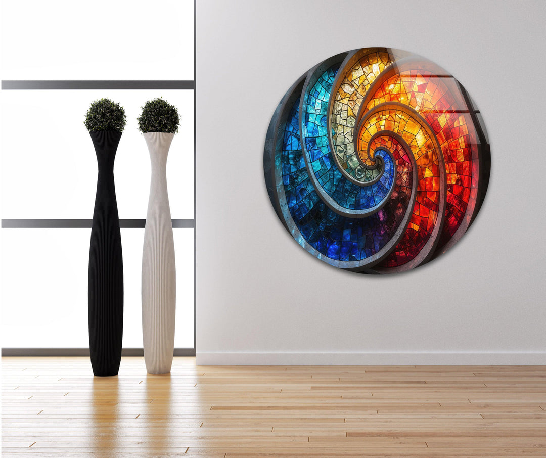 Red & Blue Fractal Glass Wall Art photo print on glass, prints on glass wall art