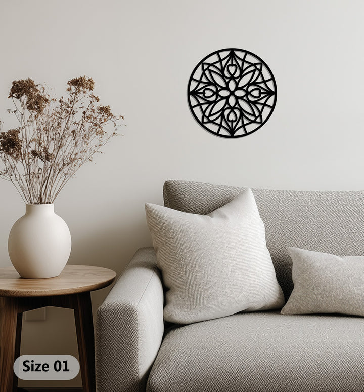 Geometric circle metal wall decoration with mandala pattern