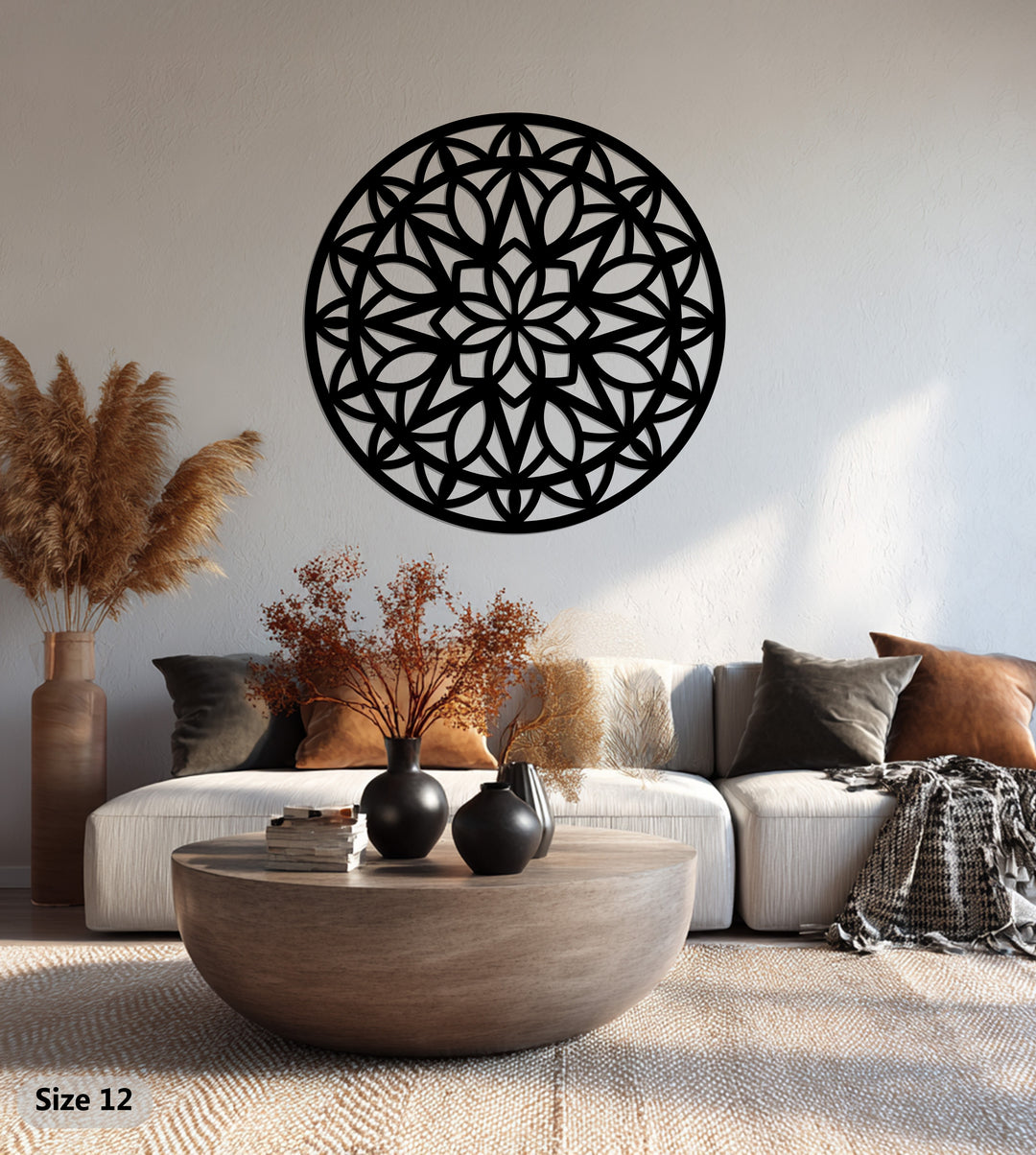 Circular mandala metal wall decoration for modern interiors