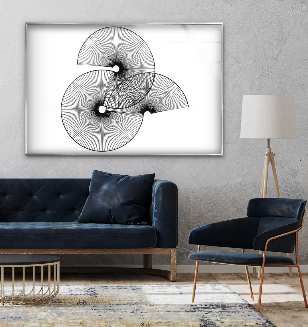 Modern line art with intersecting circular spiral patterns.