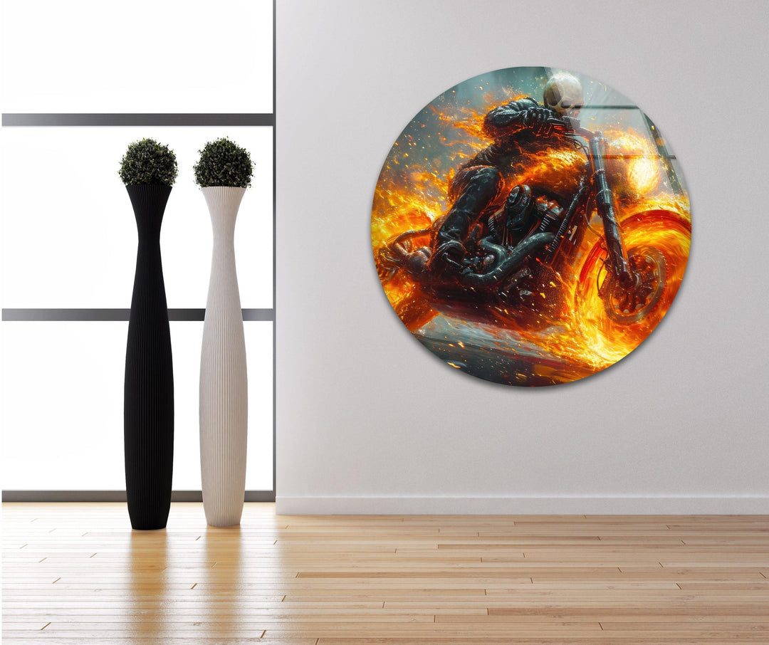 Ghost Rider Riding a Fire Motor Picture on Glass Collections