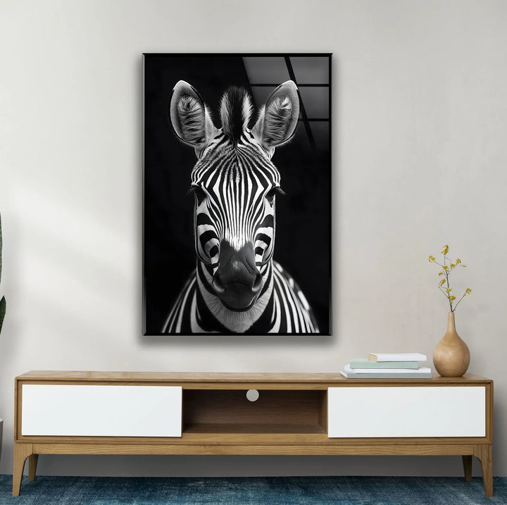 Portrait of Zebra Glass Wall Art custom glass pictures, glass art prints
