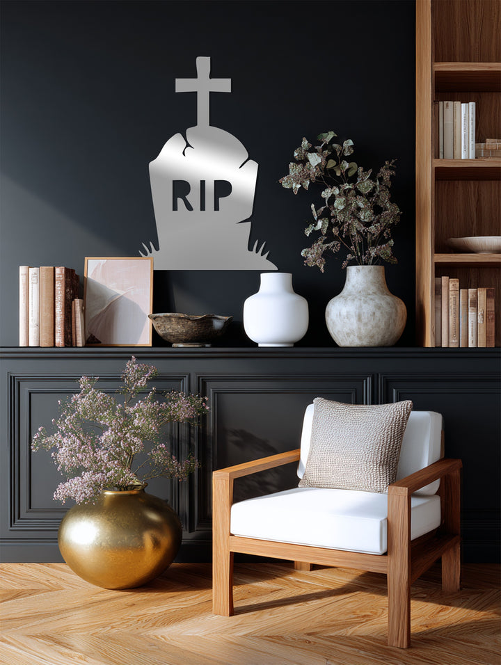 Gothic tombstone metal wall hanging for spooky home style