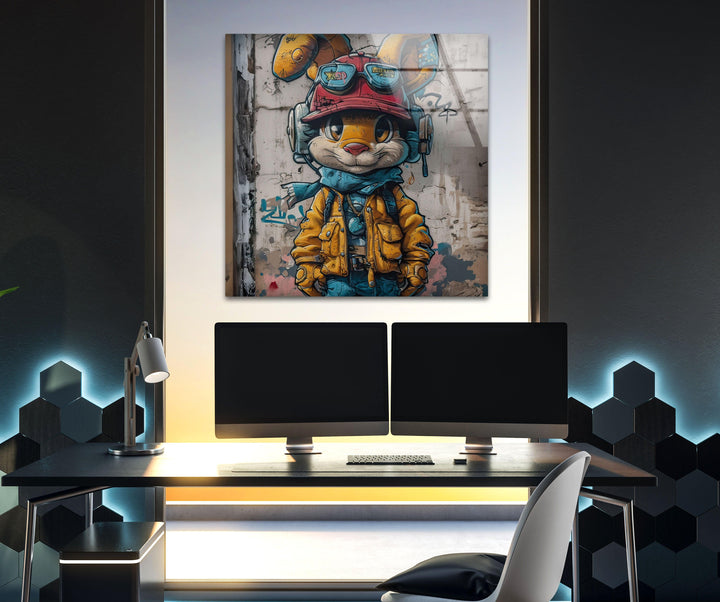 Rabbit Graffiti Glass Wall Art glass image printing, glass prints from photos

