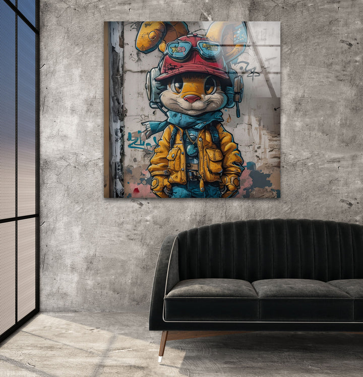 Rabbit Graffiti Glass Wall Art Glass Printing Wall Art, Print photos on glass

