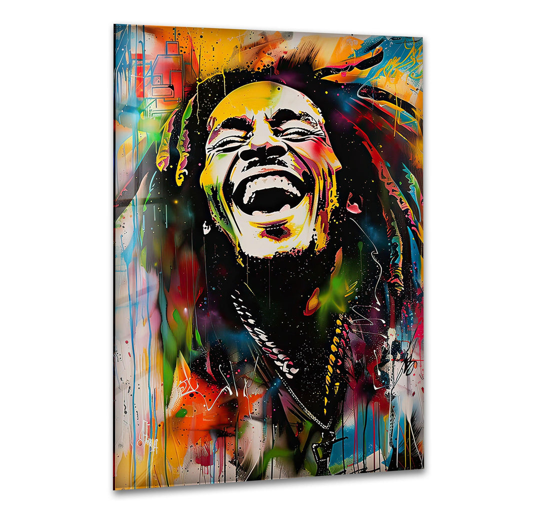 Graffiti Painting of Bob Marley Glass Wall Art stained glass wall art, stained glass wall decor
