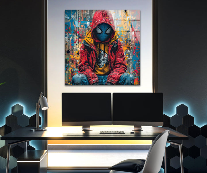 Graffiti Spider Man Glass Wall Art glass pictures for Wall, glass prints wall art
