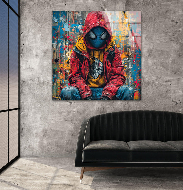 Graffiti Spider Man Glass Wall Art Glass Printing Wall Art, Print photos on glass
