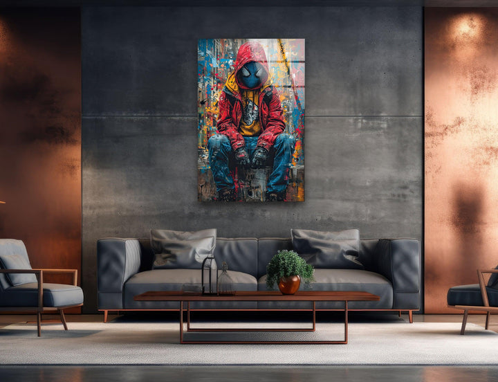 Graffiti Spider Man Glass Wall Art photo print on glass, prints on glass wall art
