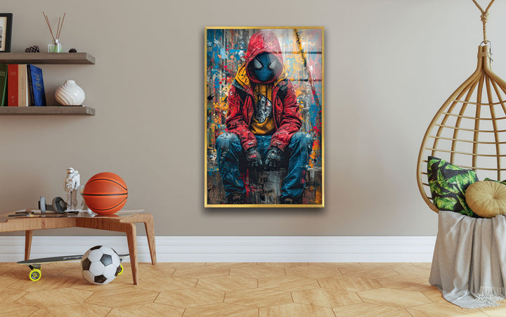 Graffiti Spider Man Glass Wall Art custom glass photo prints, large glass prints
