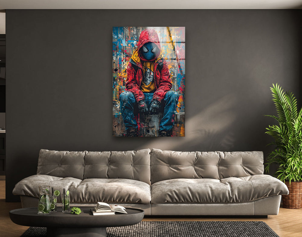 Graffiti Spider Man Glass Wall Art glass photo prints, glass picture prints
