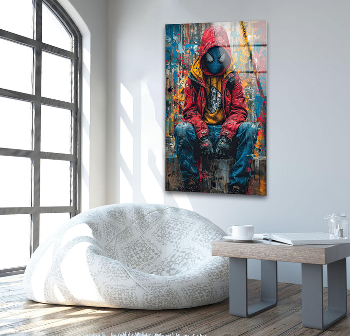 Graffiti Spider Man Glass Wall Art print on glass, glass printed photos
