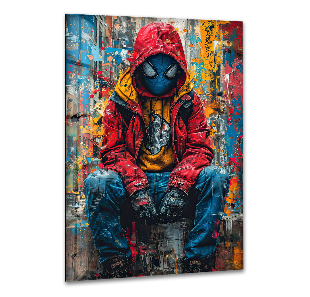 Graffiti Spider Man Glass Wall Art picture on glass wall art, photos printed on glass
