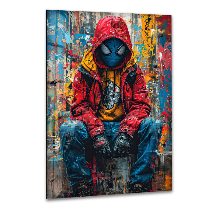 Graffiti Spider Man Glass Wall Art picture on glass wall art, photos printed on glass
