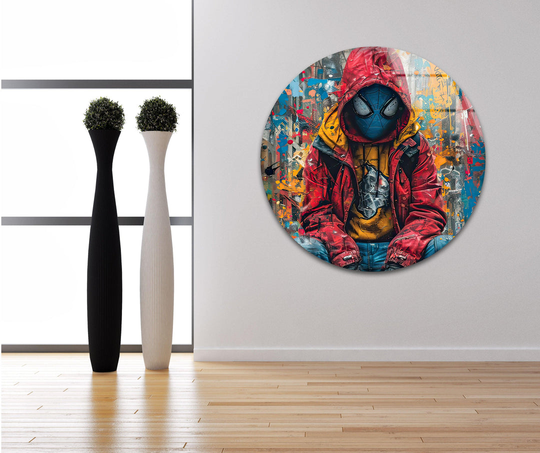 Graffiti Spider Man Glass Wall Art print picture on glass, Tempered Glass Wall Art
