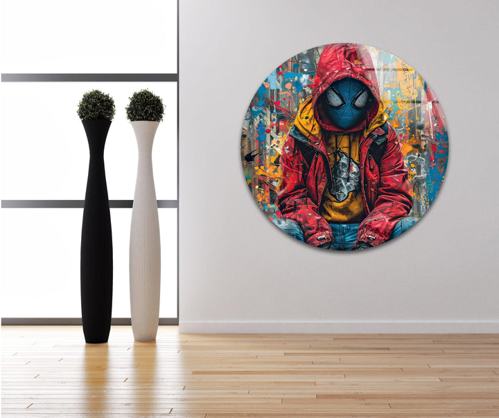 Graffiti Spider Man Glass Wall Art print picture on glass, Tempered Glass Wall Art
