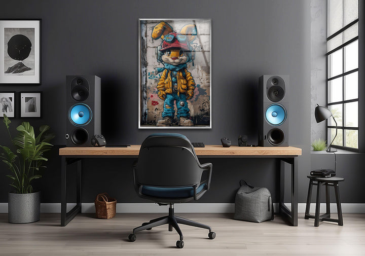 Rabbit Graffiti Glass Wall Art glass pictures for Wall, glass prints wall art
