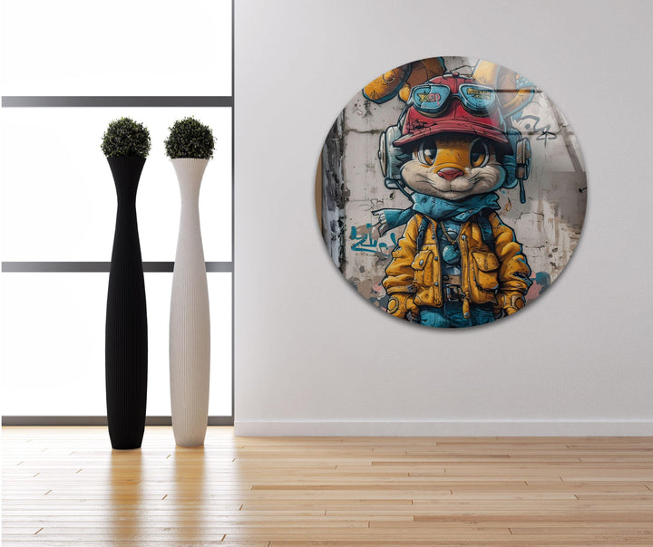 Rabbit Graffiti Glass Wall Art picture on glass wall art, photos printed on glass
