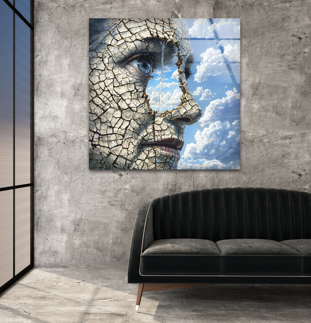 Dry and Cracked Face Glass Wall Art glass wall decor, glass wall art decor