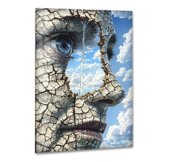 A surreal dry and cracked face with a dark, deep eye looks out from this print wall art.
