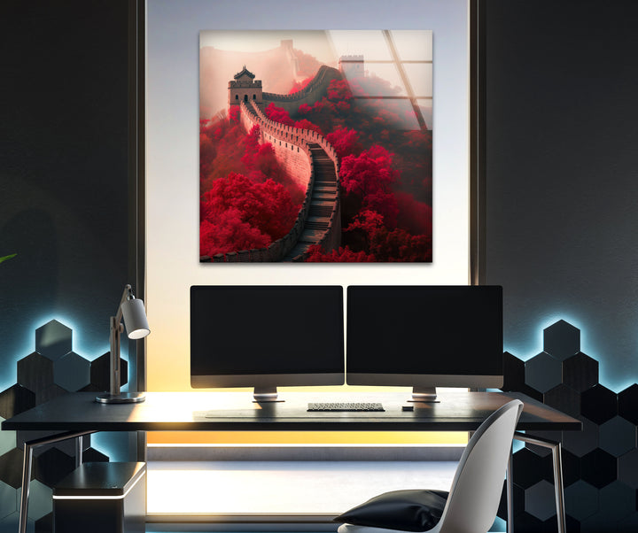 Great Wall of China Red Glass Wall Art Glass Printing Wall Art, Print photos on glass
