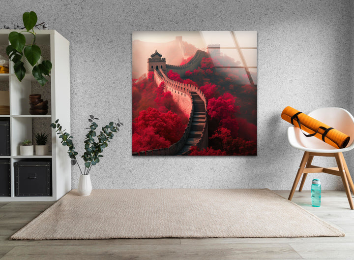 Great Wall of China Red Glass Wall Art art glass wall art, glass wall art pictures
