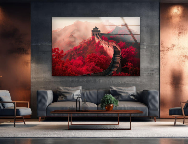 Great Wall of China Red Glass Wall Art glass image printing, glass prints from photos
