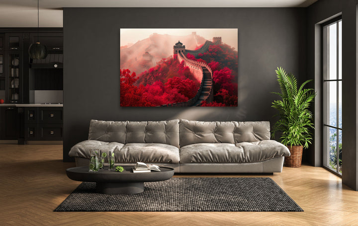 Great Wall of China Red Glass Wall Art photo print on glass, prints on glass wall art
