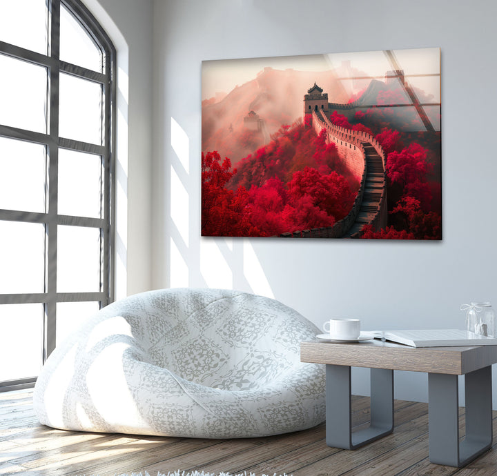 Great Wall of China Red Glass Wall Art large glass photo prints, glass wall photos
