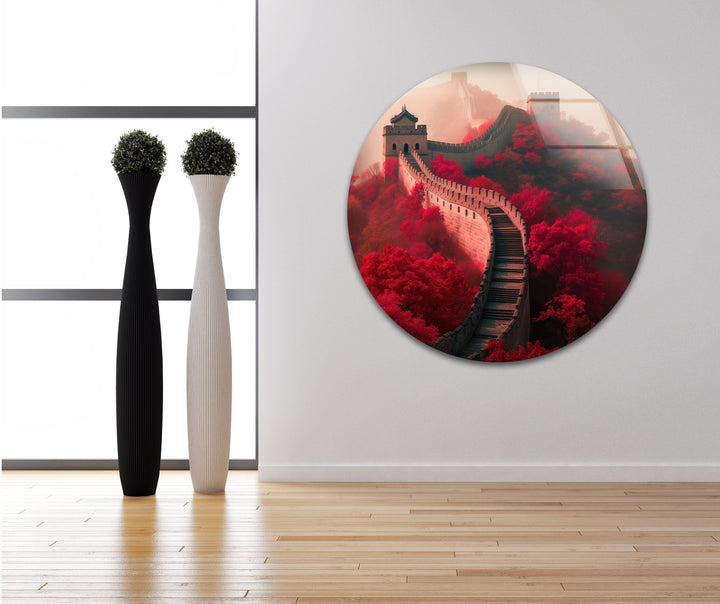Great Wall of China Red Glass Wall Art custom glass photo prints, large glass prints
