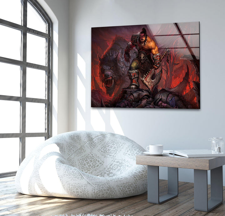 World of Warcraft Grom Orc Glass Wall Art stained glass wall art, stained glass wall decor
