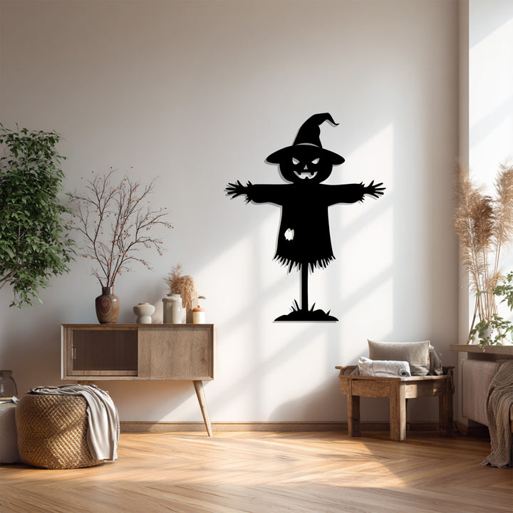 Rustic scarecrow metal wall hanging for seasonal decoration