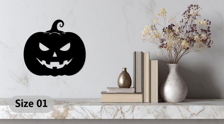 Black pumpkin metal wall hanging for haunted home design