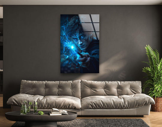 Vertical rectangular Blue Energy Magic Portrait is a vivid example of best glass art due to the unique glowing light effect.