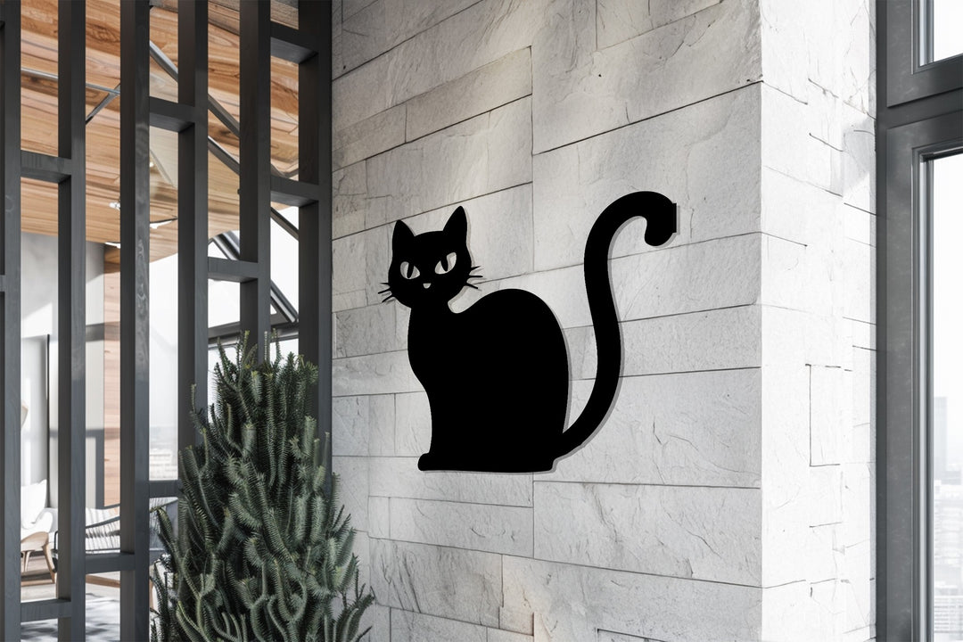 Halloween-themed metal wall art with cat design