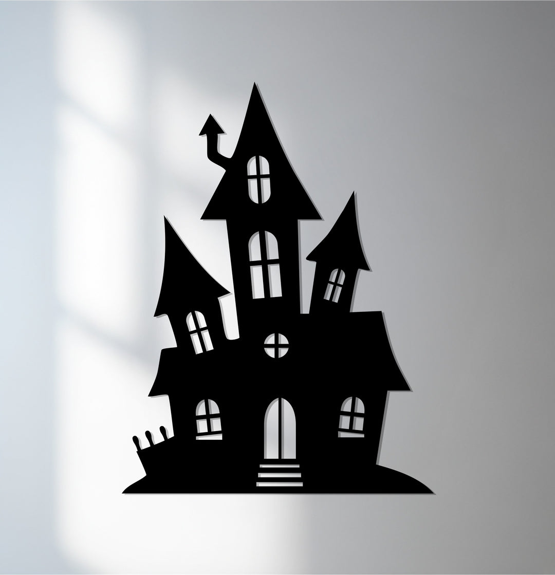 Haunted house metal wall art for spooky home décor