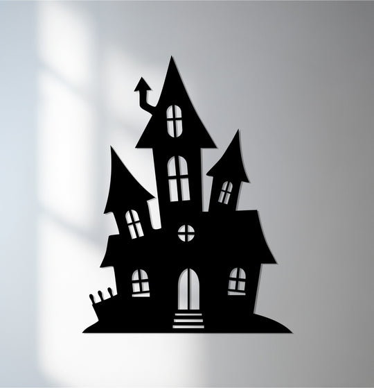 Depicting the organic forms of this haunted haven, the spooky house metal wall decor presents a whimsical and eerie Halloween scene.