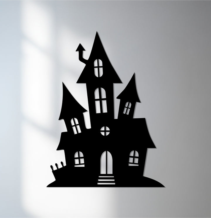 Haunted house metal wall art for spooky home décor