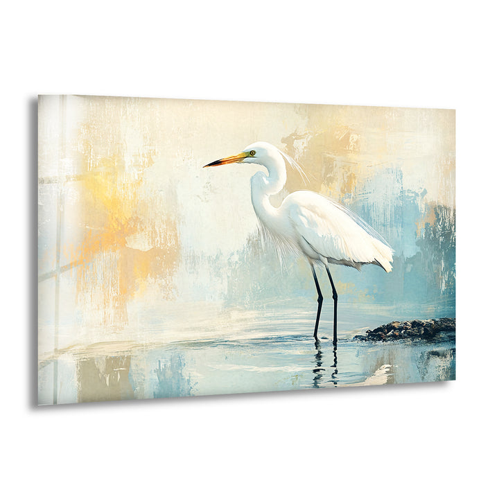 Whispering Waters – Minimalistische Reiher-Wandkunst aus Glas