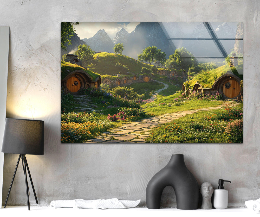 Hobbit Village Glass Wall Art picture on glass wall art, photos printed on glass
