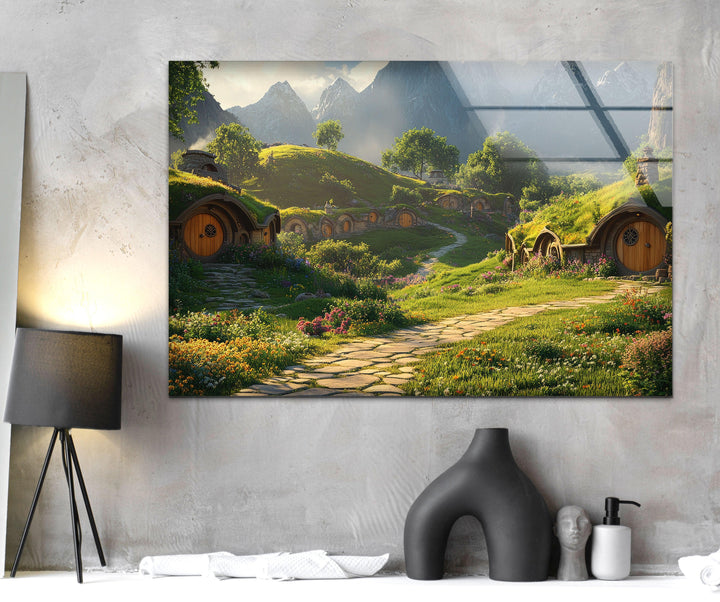 Hobbit Village Glass Wall Art picture on glass wall art, photos printed on glass
